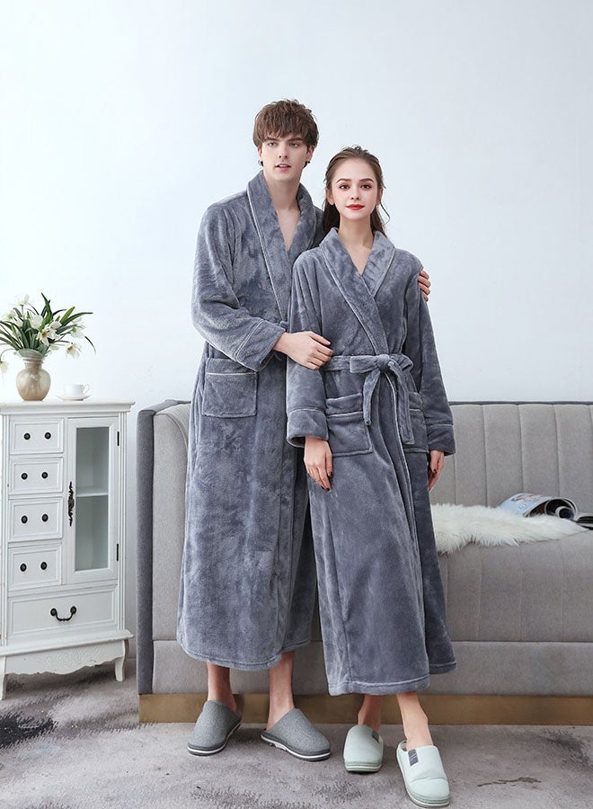 Hanayo Bath Robes Bathrobes Coat For Women & Men V Neck Long Sleeve Sleepwear Warm Unisex Couple Bathrobe Perfect for Everyday Use(Grey,XL) - Image 3