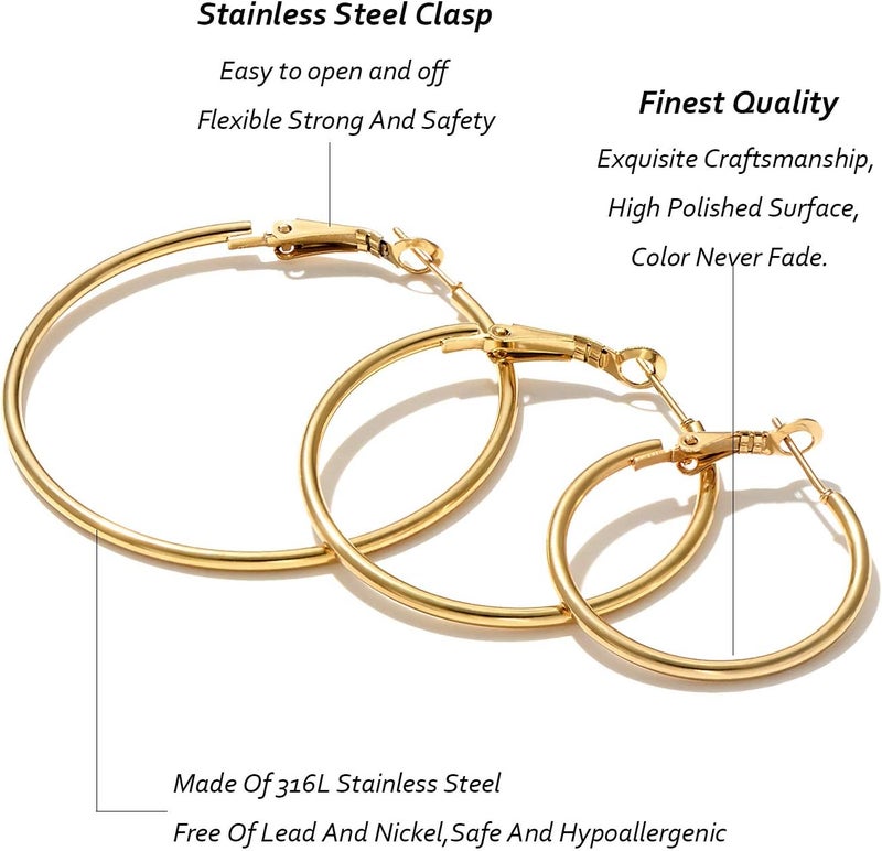 Nan 6 Pairs Stainless Steel Gold Silver Plated Hoop Earrings for Women - Image 3
