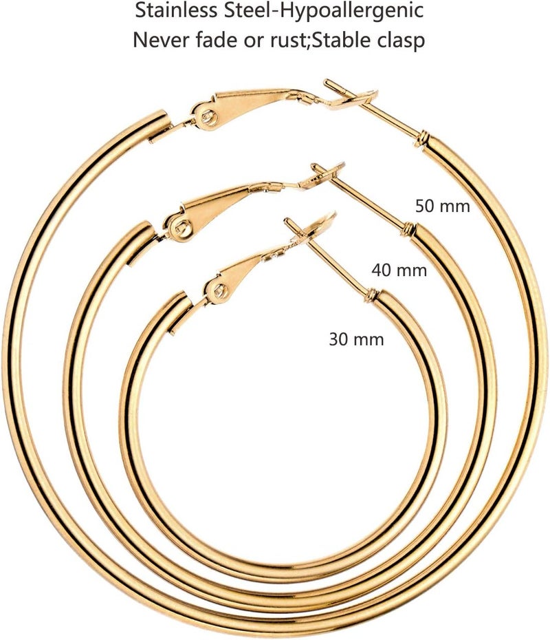 Nan 6 Pairs Stainless Steel Gold Silver Plated Hoop Earrings for Women - Image 5
