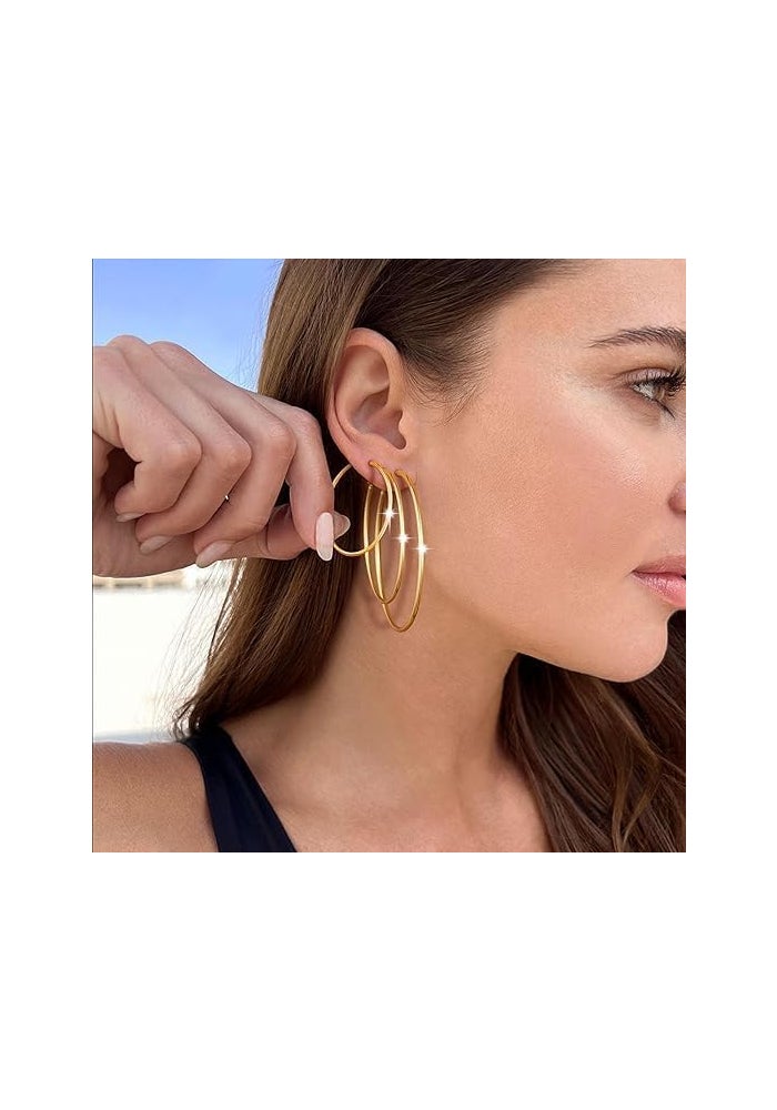 Nan 6 Pairs Stainless Steel Gold Silver Plated Hoop Earrings for Women - Image 2