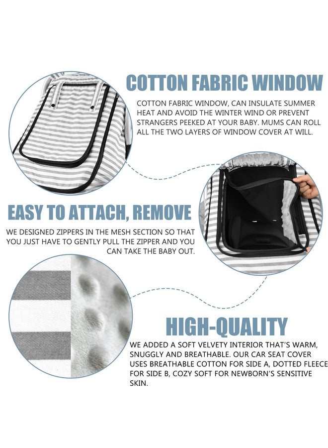 Vaxaape Car Seat Covers for Babies,Baby Car Seat Cover for Boys Girls,Windproof Infant Carseat Cover,Kick-Proof Car Seat Canopy with Breathable Mesh Peep Window,Stripe Print - Image 3