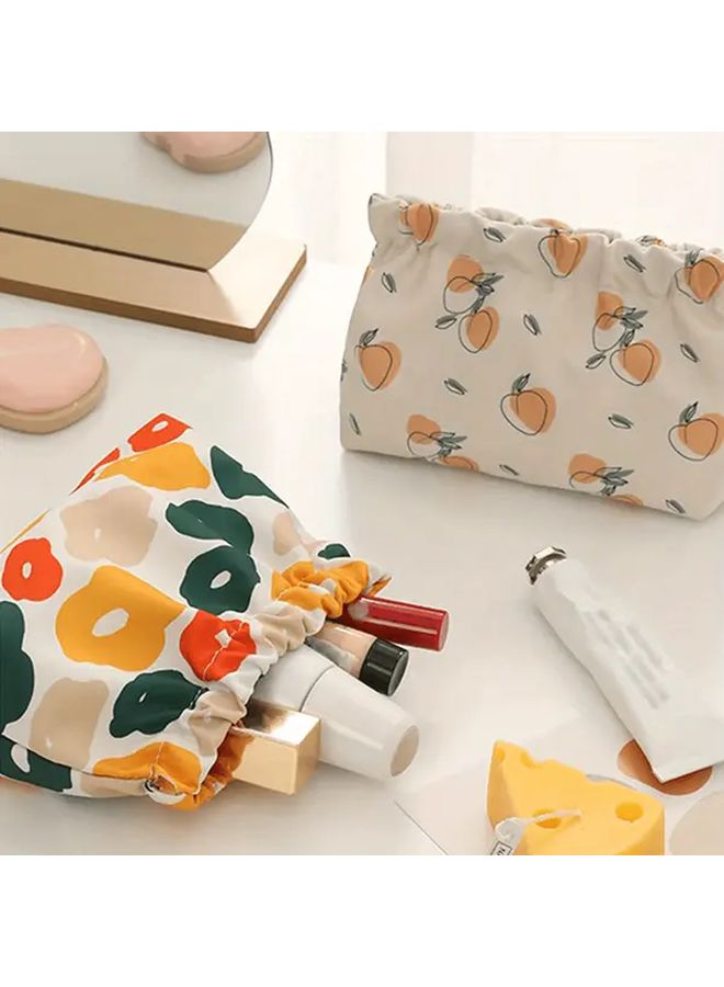 Fabric Cosmetic Pouch With Drawstring Closure Apricot Seeds Color Printed Portable Makeup Bag Multi Purpose Travel Organizer - Image 1
