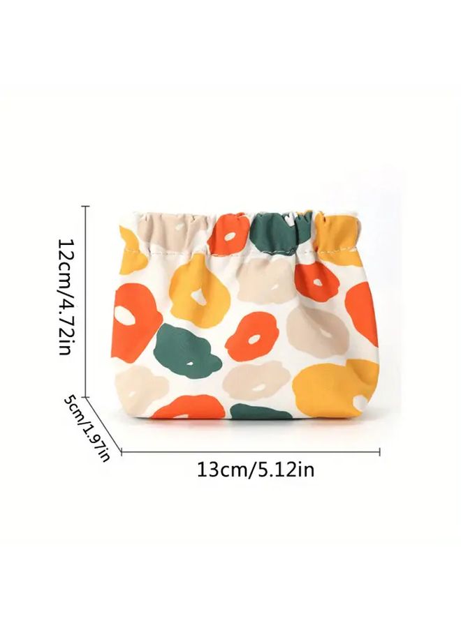 Fabric Cosmetic Pouch With Drawstring Closure Apricot Seeds Color Printed Portable Makeup Bag Multi Purpose Travel Organizer - Image 3