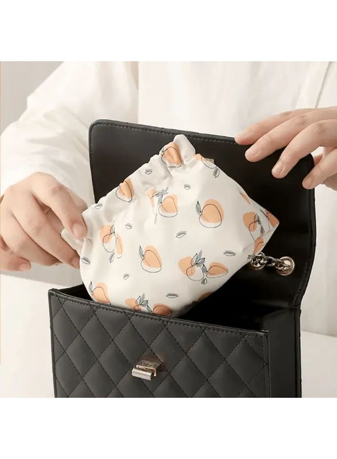 Fabric Cosmetic Pouch With Drawstring Closure Apricot Seeds Color Printed Portable Makeup Bag Multi Purpose Travel Organizer - Image 4
