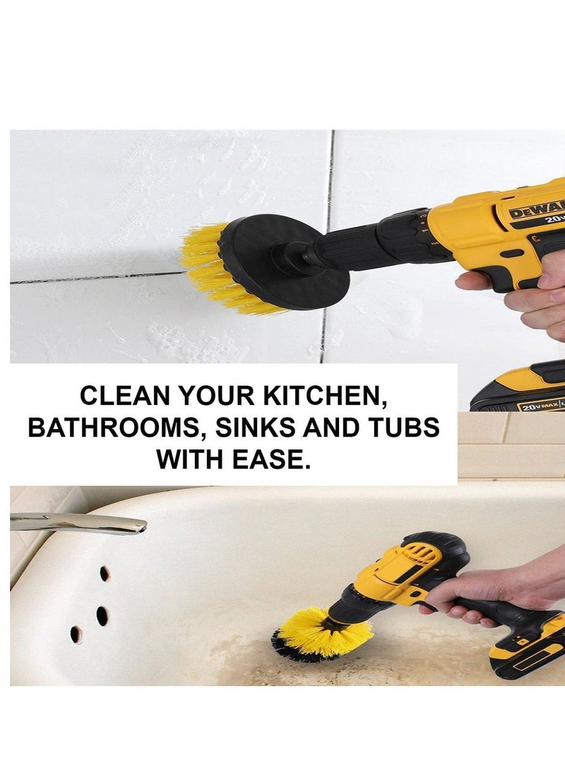 4 Piece Nylon Power Brush Tile and Grout Bathroom Cleaning Scrub Brush Kit yellow - Image 3