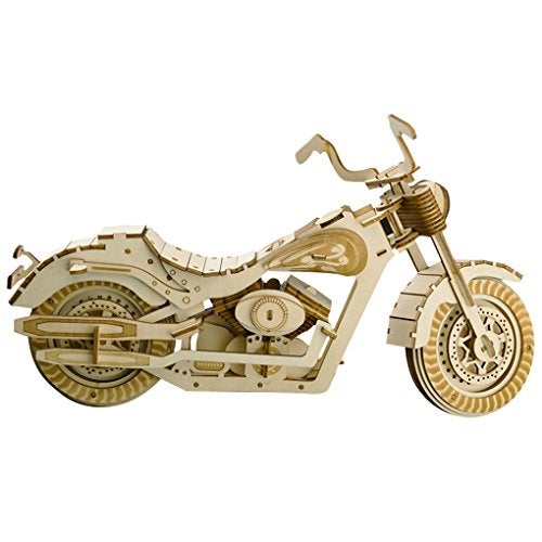 Bitopbi 3D Wooden Puzzles Laser Engraving DIY Safe Assembly Constructor Kit Toy for Teens and Adults Motorcycle - Image 1