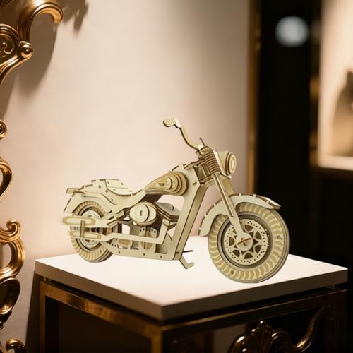 Bitopbi 3D Wooden Puzzles Laser Engraving DIY Safe Assembly Constructor Kit Toy for Teens and Adults Motorcycle - Image 5