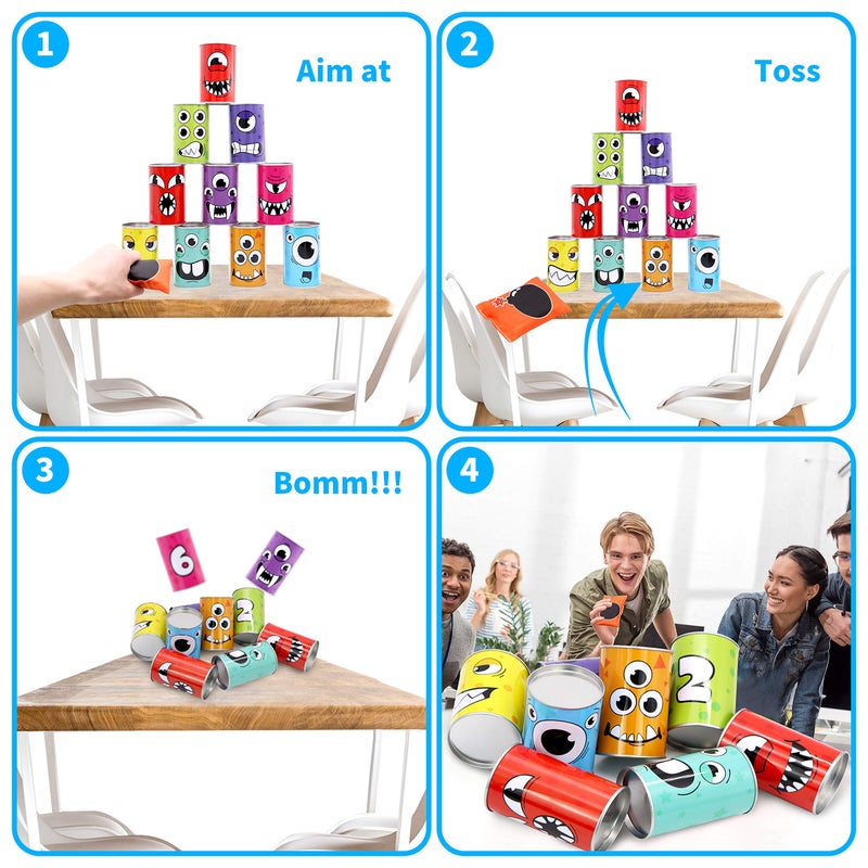 JOYIN 13 Pcs Carnival Bean Bag Toss, Knockdown Can Game Set, Holiday & Birthday Party Games, Outdoor Lawn Yard Activity for Kids Party Favors, Easter Egg Hunt for Classroom Gifts (Monster Style) - Image 5