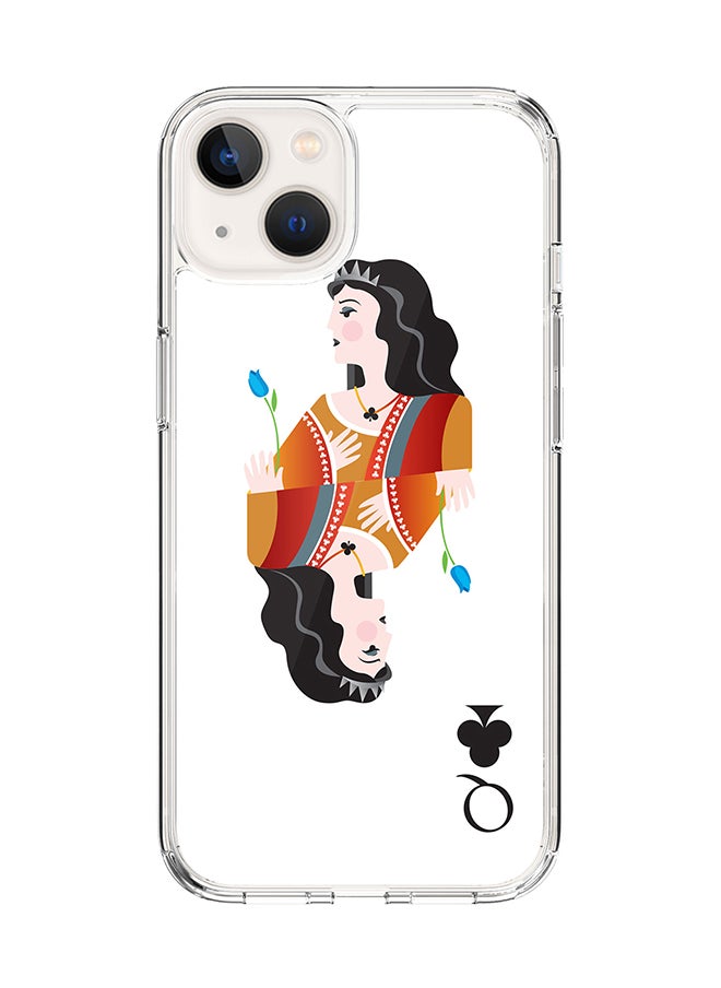 Stylizedd Classic Clear Case for Apple iPhone 15 Hybrid Soft Case Flexible Edges Anti Drop TPU PC Gel Thin Transparent Cover [ Designed for Apple iPhone 15 ] - Queen Of Clubs Full Print  - Image 1