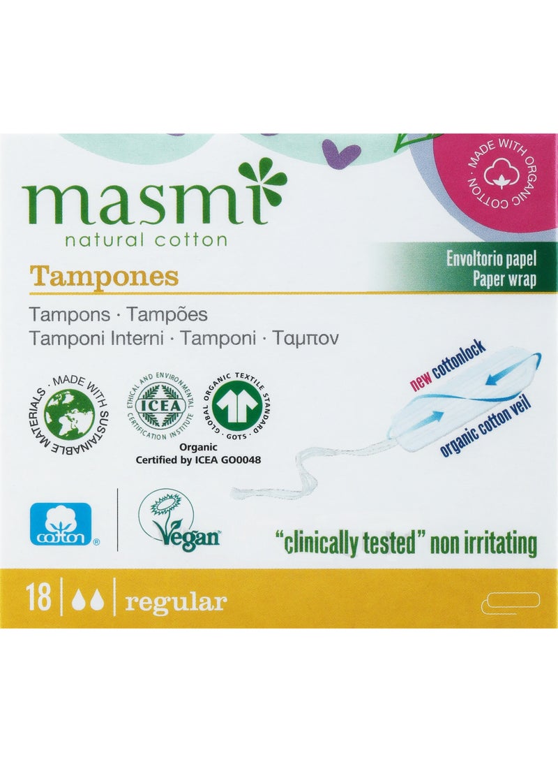 Organic Regular Non Applicator Cotton Tampons 18 Pcs