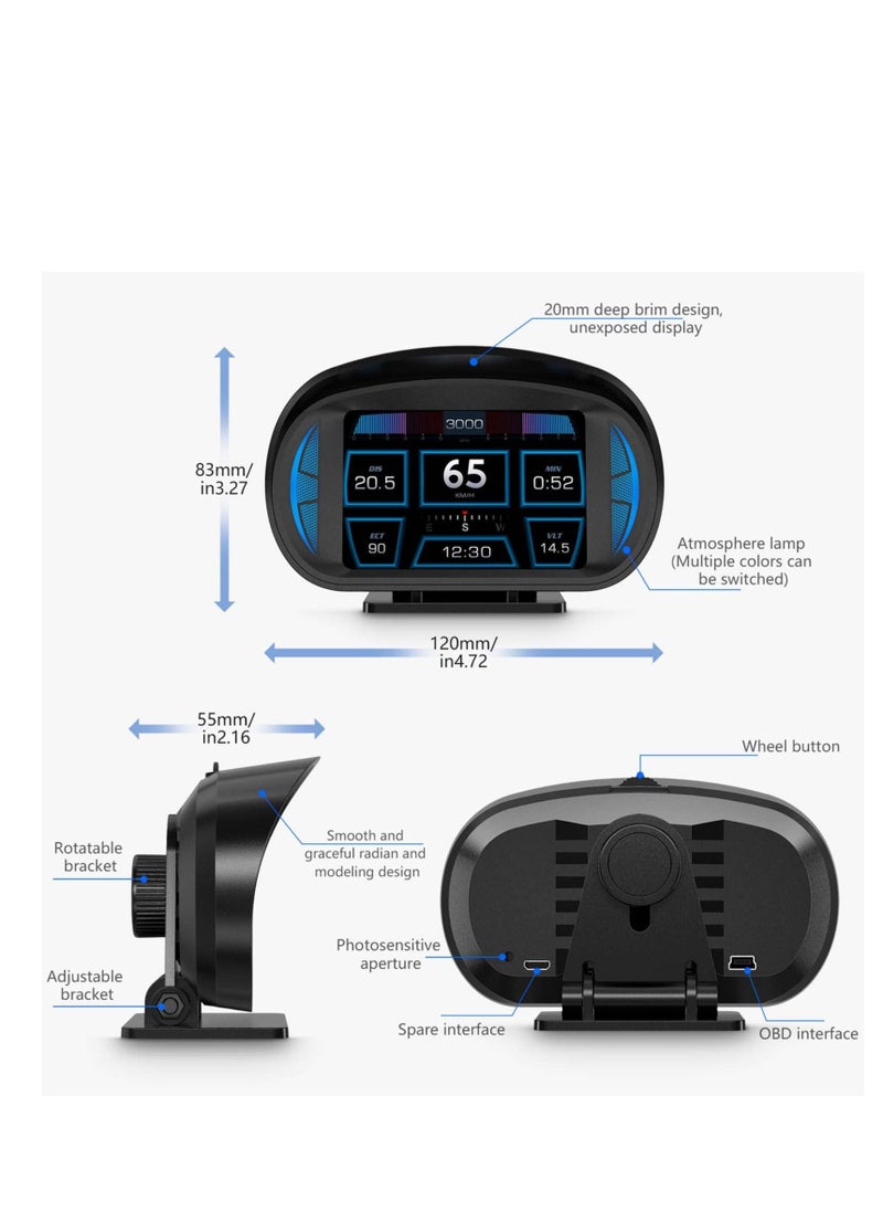 Excefore OBD2 Digital Speedometer, Universal Head Up Display (HUD), with Digital Multi Function and Multi Alarm Setting HD Display, with Speed, Tachometer, Troubleshooting, for Most Vehicles After 2008  - Image 5