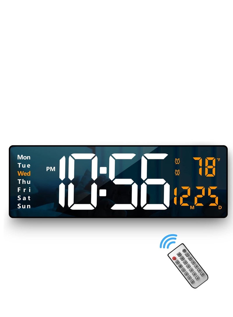 JAJEEK Large Display Digital Wall Clock, 16.2 Inch LED Digital Clock with Remote Control – Auto Dimming, Displays Date, Week, Temperature, Ideal for Living Room Decor, Orange  - Image 1