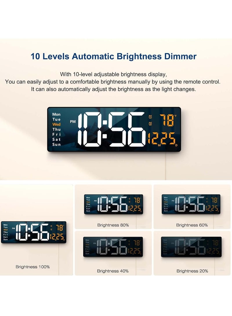 JAJEEK Large Display Digital Wall Clock, 16.2 Inch LED Digital Clock with Remote Control – Auto Dimming, Displays Date, Week, Temperature, Ideal for Living Room Decor, Orange  - Image 4