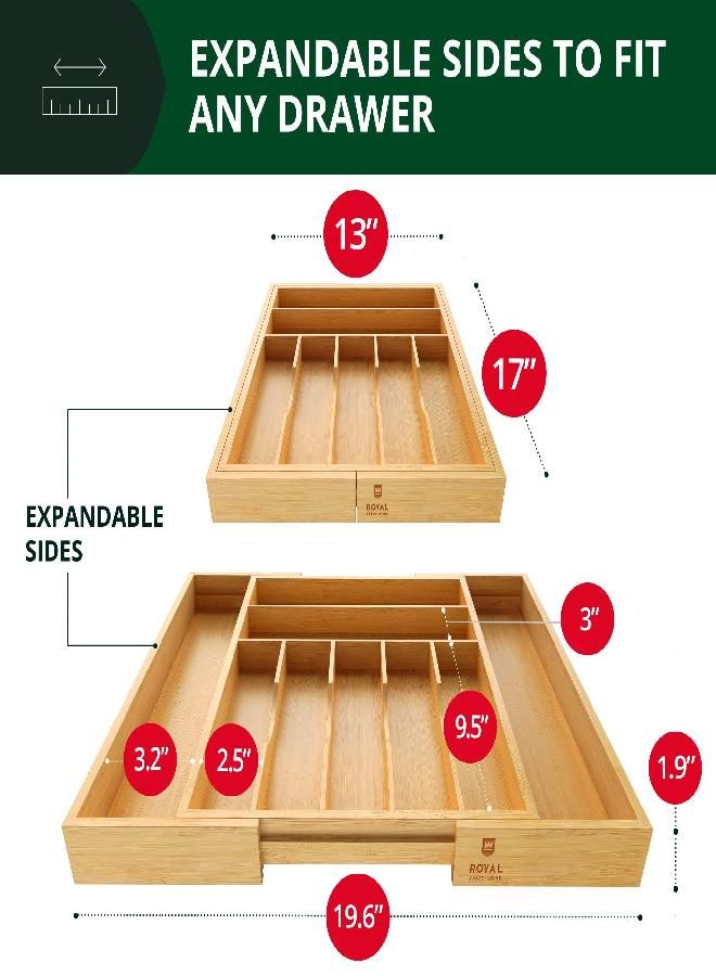 Royal Craft Wood Luxury Bamboo Kitchen Drawer Organizer - Silverware Organizer - Utensil Holder and Cutlery Tray with Grooved Drawer Dividers for Flatware and Kitchen Utensils (9 Slot, Natural) - Image 2