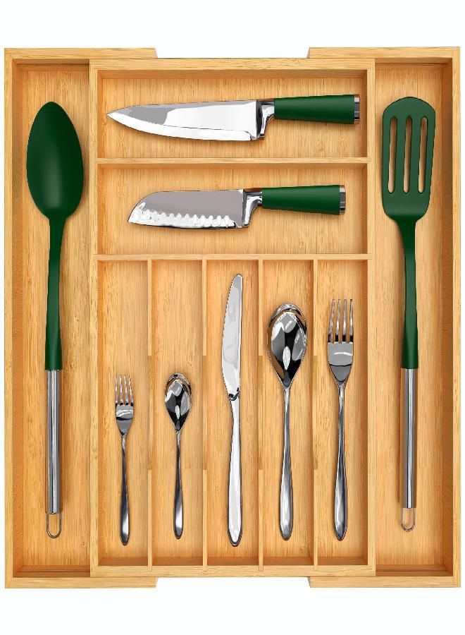 Royal Craft Wood Luxury Bamboo Kitchen Drawer Organizer - Silverware Organizer - Utensil Holder and Cutlery Tray with Grooved Drawer Dividers for Flatware and Kitchen Utensils (9 Slot, Natural) - Image 1