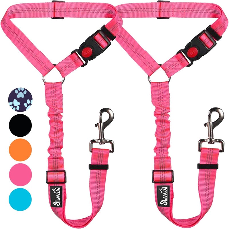 Lukovee Dog Car Seat Belt, 2 Pack Headrest Restraint Seatbelt, Adjustable Pet Safety Leads with Reflective Elastic Bungee for Dog Harness Collar Travel Daily Use (Fluorescent Pink,Headrest) - Image 1