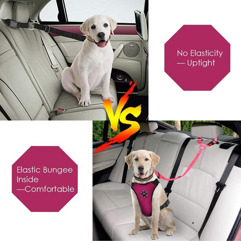 Lukovee Dog Car Seat Belt, 2 Pack Headrest Restraint Seatbelt, Adjustable Pet Safety Leads with Reflective Elastic Bungee for Dog Harness Collar Travel Daily Use (Fluorescent Pink,Headrest) - Image 2