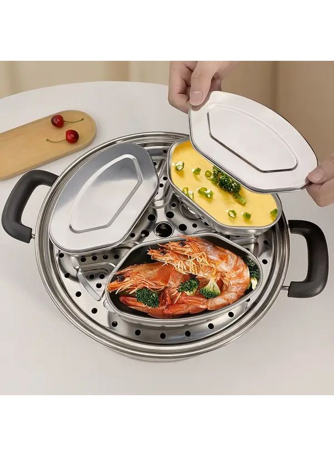 3Pcs Stainless Steel Steamer Box Set With Lids For Rice Vegetables Seafood - Image 1