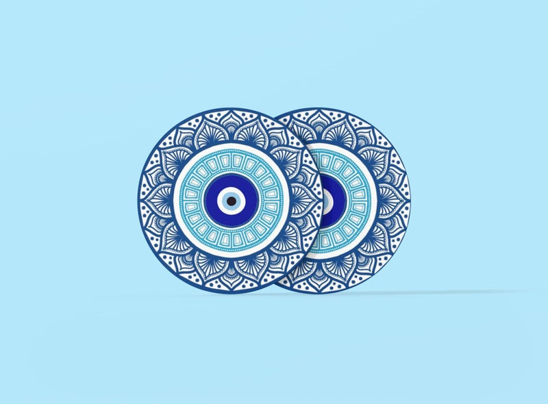 Tajnan Evil Eye Mandala Coasters – Set of 6 Round Drink Coasters with Blue Nazar Protection Design for Home & Office Décor - Image 4