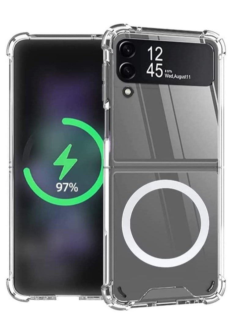 Raxoom Samsung Galaxy Z Flip 4 Magsafe Clear Case, With Magnetic and Support Wireless Charger, Transparent Shockproof and Drop-Proof Hard PC Phone Cover for Galaxy Z Flip 4 - Image 1