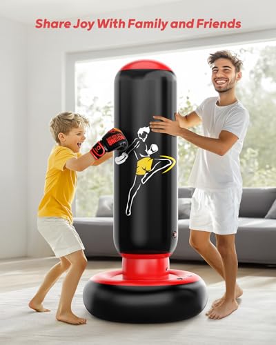QPAU Kids Punching Bag Toy with Boxing Gloves, 66 Inch Larger Stable Kids Inflatable Boxing Bag Set, Gifts for Boys & Girls Age 6-12, for Practicing Karate, Taekwondo, MMA - Image 5