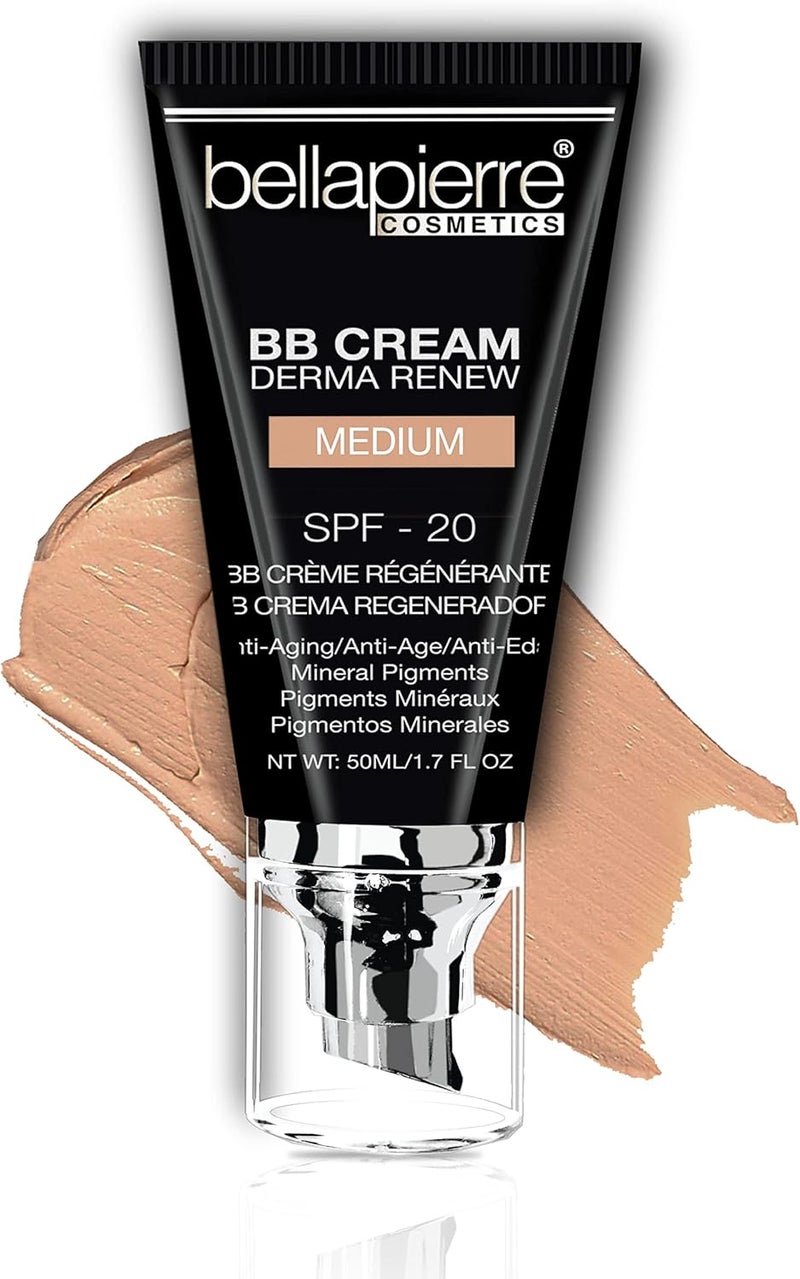 كريم بي بي من بيلابير مع واقي شمس SPF 20 خافي عيوب أساس مطفي كريم مرطب للوجه تركيبة خفيفة مضخة تطبيق علوي غير سامة خالية من البارابين 48 مل وسط