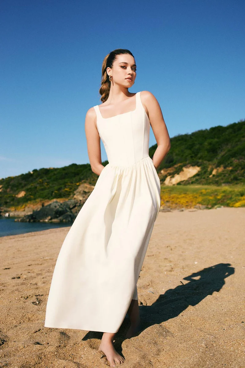 ديفاكتو Afra x DeFacto Square Neck Strappy Midi Dress