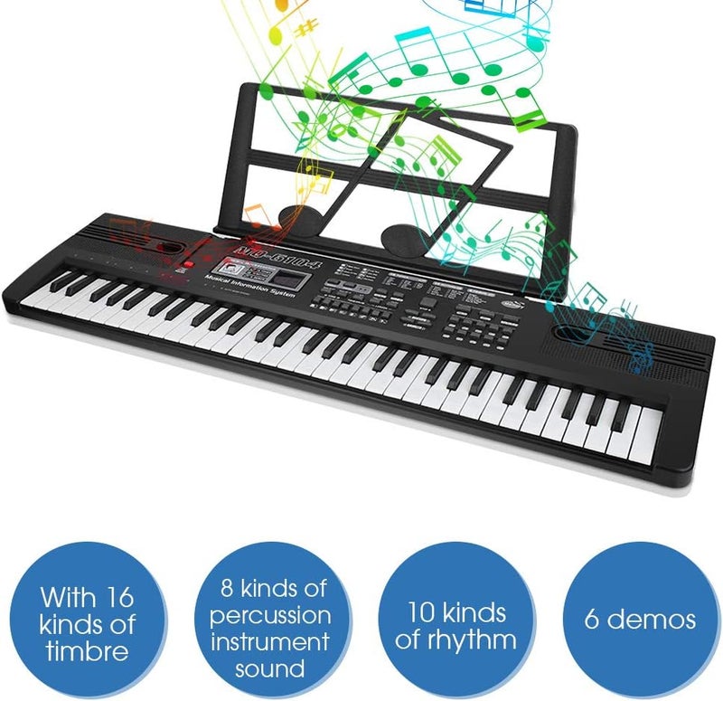 woobles Digital Keyboard, 61 Keys Electronic Music Organ Portable Full-Size Touch Piano Keyboard with Microphone for Beginners Kids Children Birthday Gift - Image 3