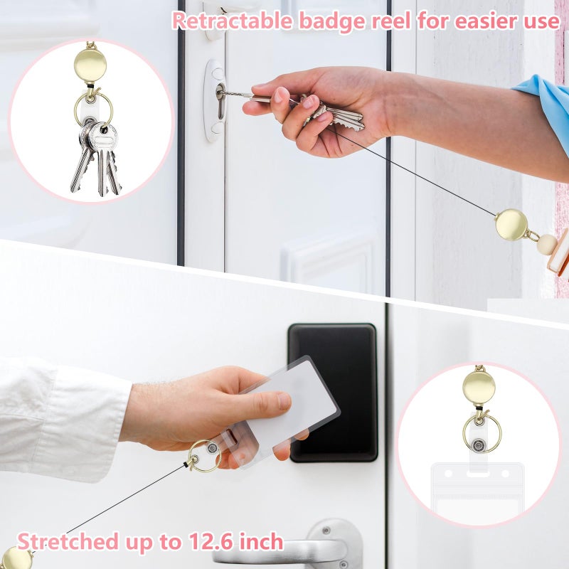 Frutain 2 Pcs Teacher Lanyards with 2 Pcs ID Badges Holder Retractable Breakaway Lanyard for Keys Cute Boho Wooden Beaded Lanyards Necklace for ID Badges Woman Teacher Nurse Officeï¼ˆAppleï¼‰ - Image 4