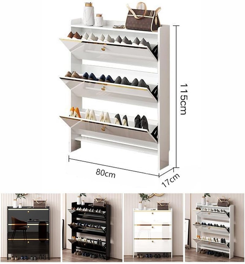 MOZOGOT Shoe Storage Cabinet Free Standing Narrow Shoe Rack Cabinet with 3 Flip Drawer, Slim Hidden Shoe Cabinet Entryway Shoe Organizer for Closet, Dorm, Hallway, Small Spaces (White) - Image 2