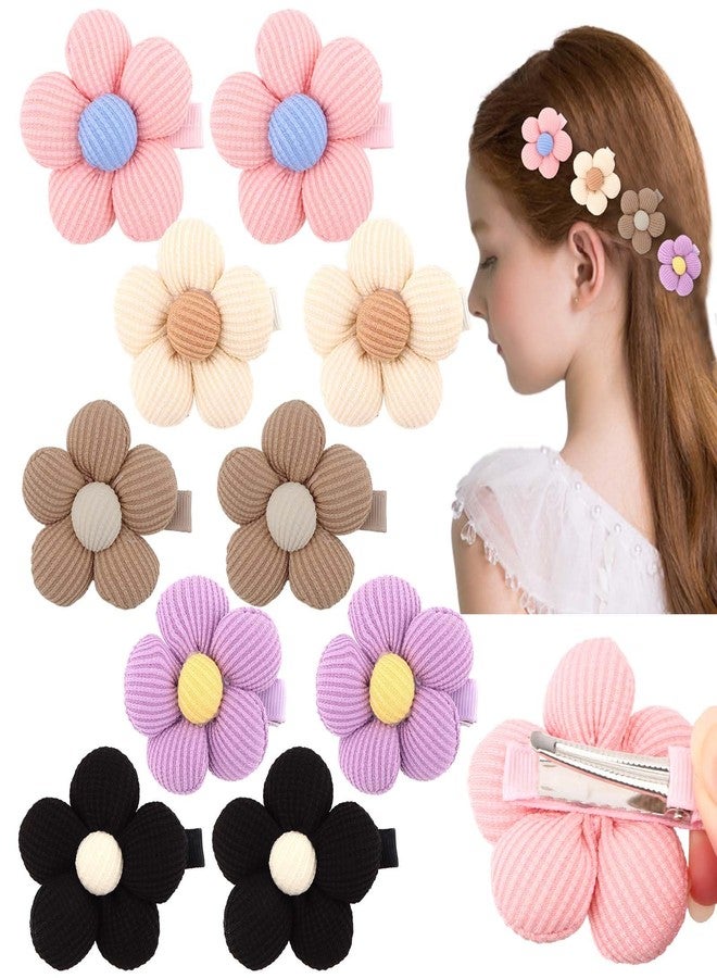 CAVETEE 10PCS Flower Hair Clips for Women & Girls, Colorful Knitted Floral Hair Barrettes, Cute Hair Accessories (Beige/Pink/Purple/Khaki/Black, one size) - Image 1