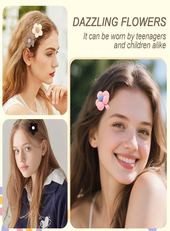 CAVETEE 10PCS Flower Hair Clips for Women & Girls, Colorful Knitted Floral Hair Barrettes, Cute Hair Accessories (Beige/Pink/Purple/Khaki/Black, one size) - Image 3