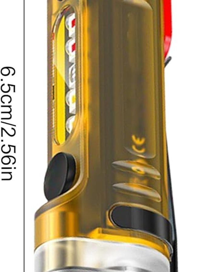 مصباح يدوي صغير قابل لإعادة الشحن باللون الأصفر، فائق الصغر مقاس 6.5x1.5 سم، ضوء صغير ساطع للمشي ليلاً والتخييم والعمل. - Image 3