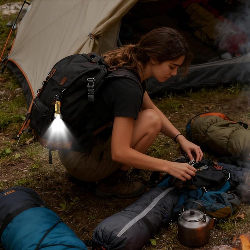 مصباح يدوي صغير قابل لإعادة الشحن باللون الأصفر، فائق الصغر مقاس 6.5x1.5 سم، ضوء صغير ساطع للمشي ليلاً والتخييم والعمل. - Image 4