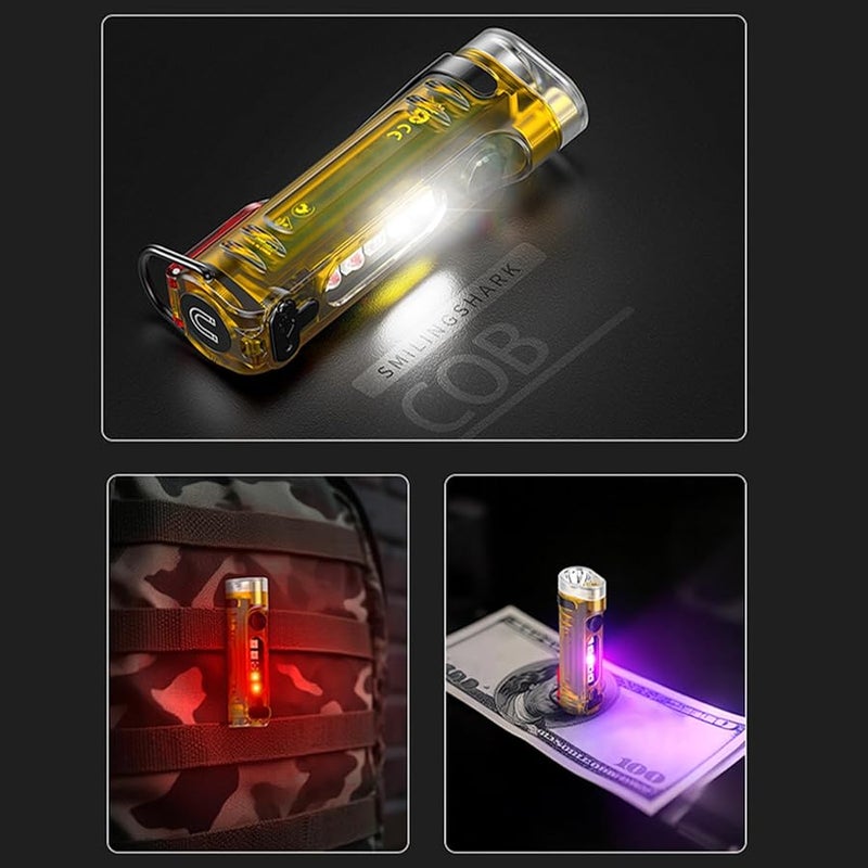 مصباح يدوي صغير قابل لإعادة الشحن باللون الأصفر، فائق الصغر مقاس 6.5x1.5 سم، ضوء صغير ساطع للمشي ليلاً والتخييم والعمل. - Image 5