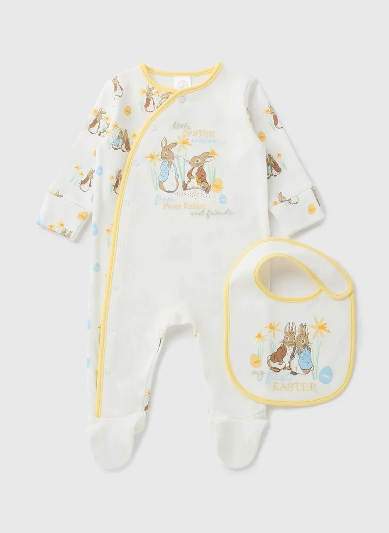 Matalan Peter Rabbit Baby Cream Sleepsuit & Bib Set