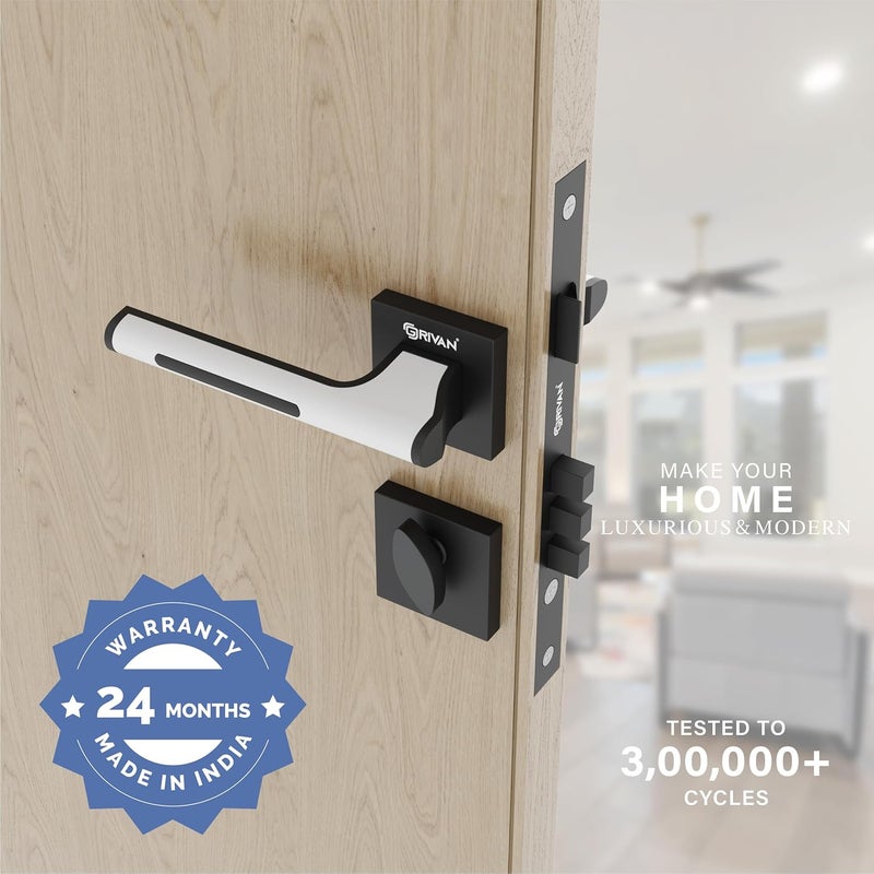 GRIVAN GRIVAN Heavy Duty Brass Mortise Lock for Doors Mortise Door Lock Handle for Main Internal Doors Durable Lock Body 3 Keys Included HomeOfficeHotel Black White Finish 2 Years Warranty  - Image 2