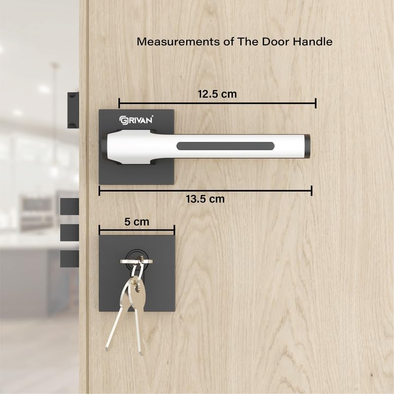 GRIVAN GRIVAN Heavy Duty Brass Mortise Lock for Doors Mortise Door Lock Handle for Main Internal Doors Durable Lock Body 3 Keys Included HomeOfficeHotel Black White Finish 2 Years Warranty  - Image 4