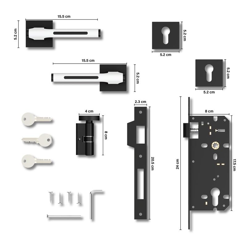 GRIVAN GRIVAN Heavy Duty Brass Mortise Lock for Doors Mortise Door Lock Handle for Main Internal Doors Durable Lock Body 3 Keys Included HomeOfficeHotel Black White Finish 2 Years Warranty  - Image 5