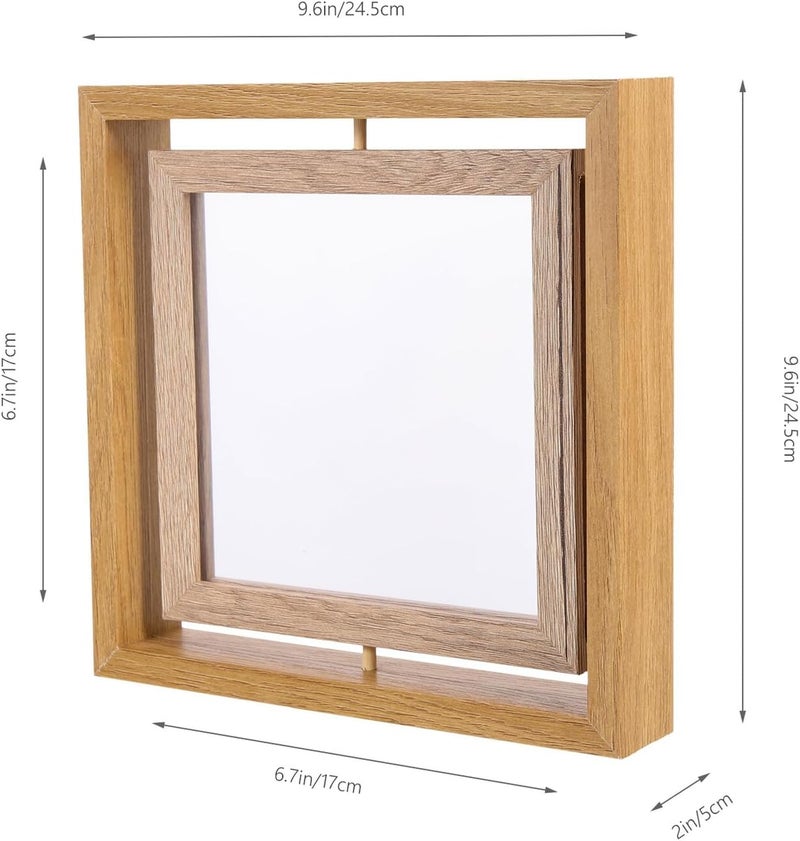 Wooden Square Photo Frame 7-inch Rotating Desktop Picture Display Stand for Home Office Décor - Image 2