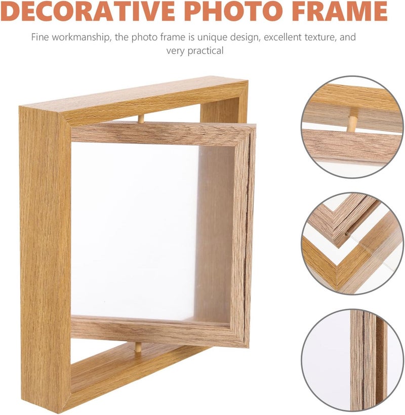 Wooden Square Photo Frame 7-inch Rotating Desktop Picture Display Stand for Home Office Décor - Image 3
