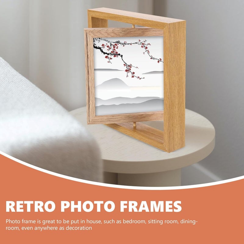 Wooden Square Photo Frame 7-inch Rotating Desktop Picture Display Stand for Home Office Décor - Image 5