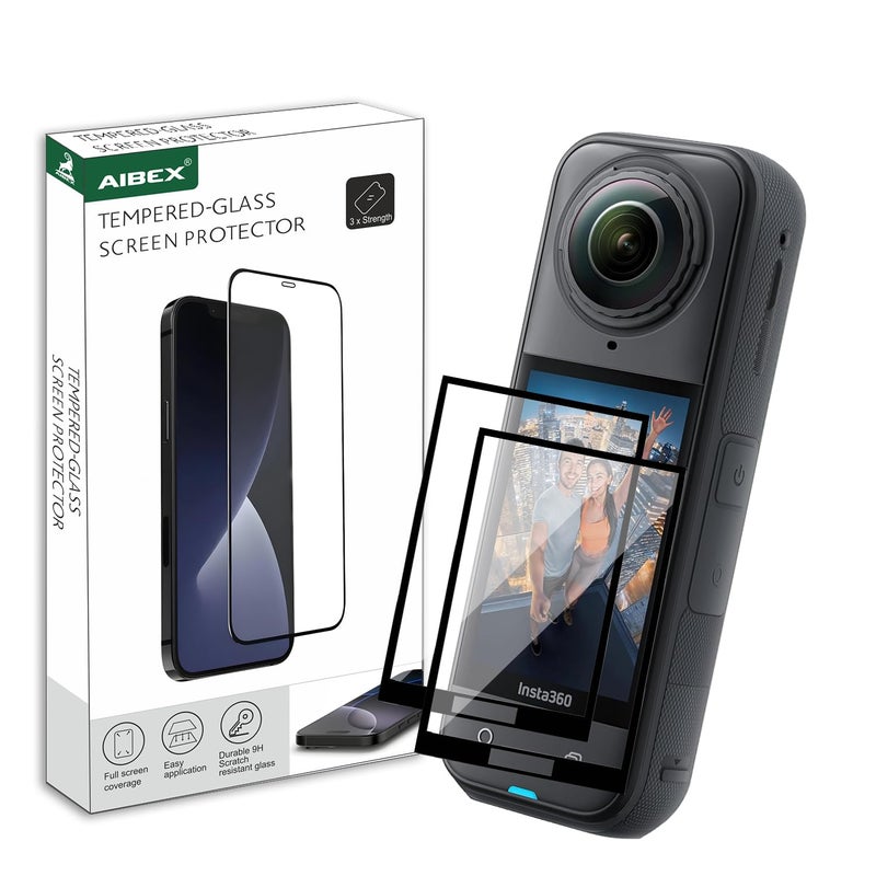 AIBEX Military-Grade Gorilla Tempered Glass Screen Protector for Insta360 Action Camera X4 / Insta360 X5, Ultra-Clear HD Touch Sensitive, 9H Hardness, Edge-to-Edge Full Coverage, Pack of 2 - Image 1