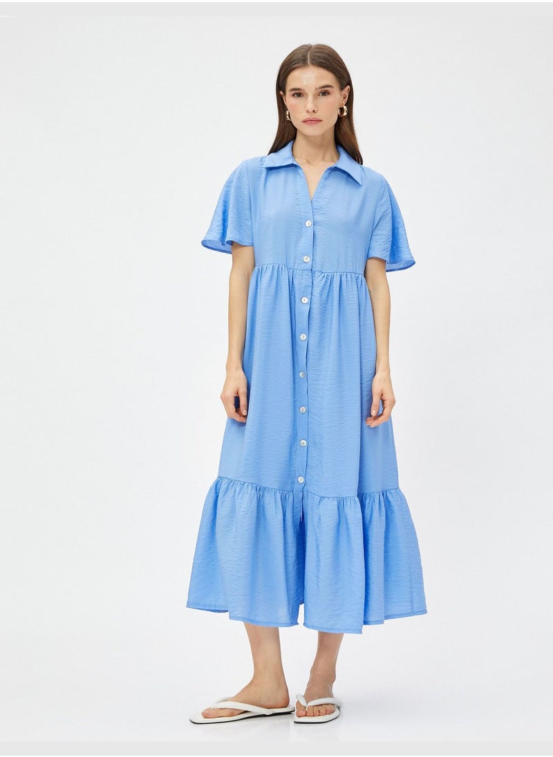 KOTON Tiered Short Sleeve Maxi Shirt Dress  - Image 3
