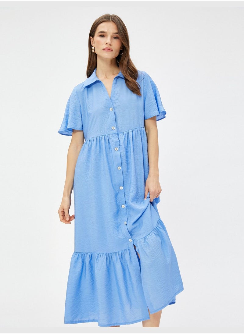 KOTON Tiered Short Sleeve Maxi Shirt Dress  - Image 1