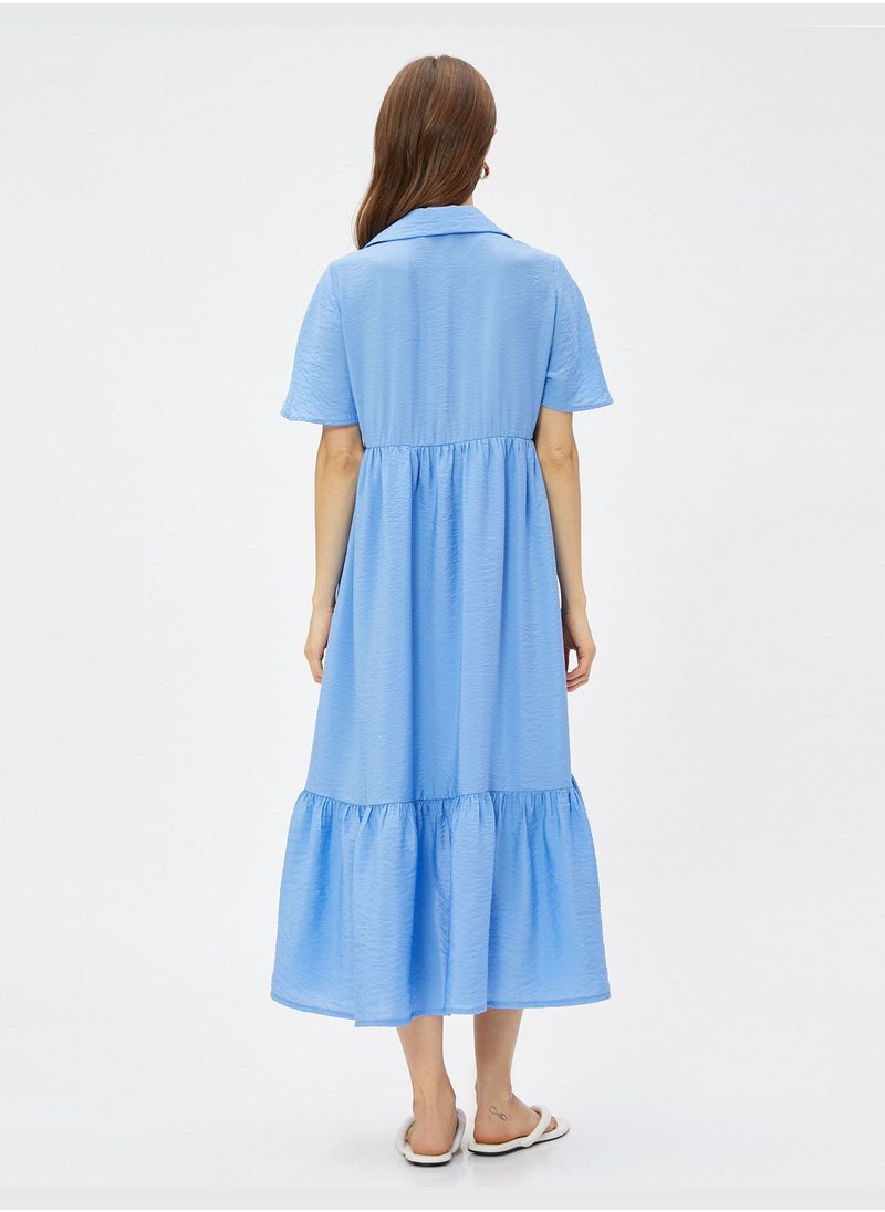 KOTON Tiered Short Sleeve Maxi Shirt Dress  - Image 4