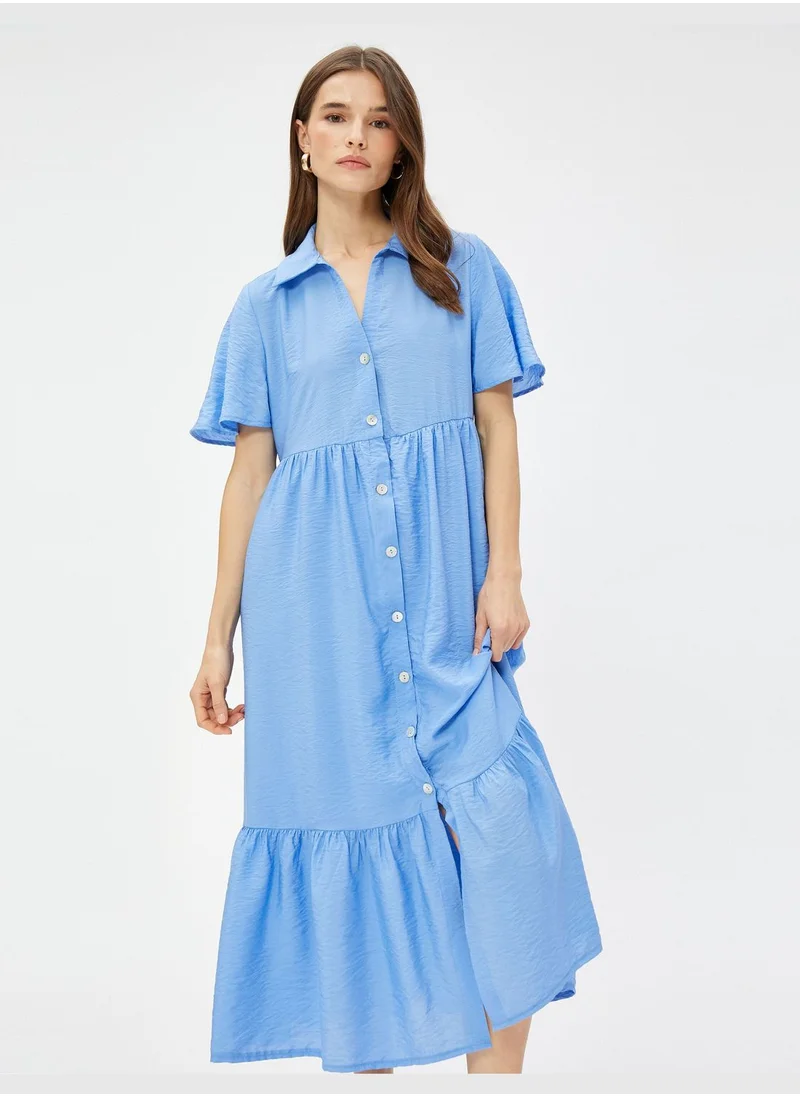 KOTON Tiered Short Sleeve Maxi Shirt Dress