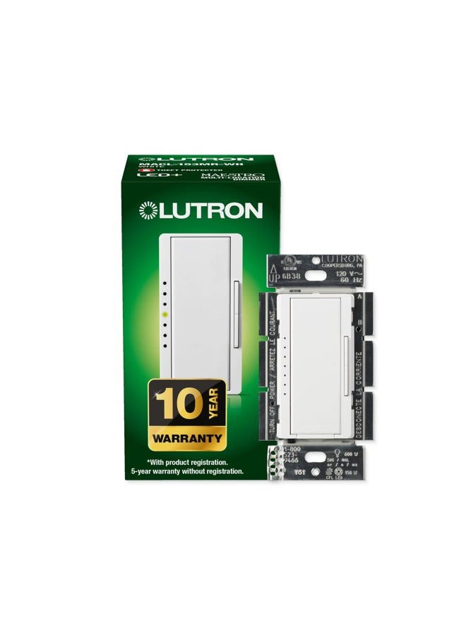 LUTRON Maestro C.L Dimmer Switch for Dimmable LED, Halogen & Incandescent Bulbs, Single-Pole or Multi-Location, MACL-153M-WH, White - Image 1