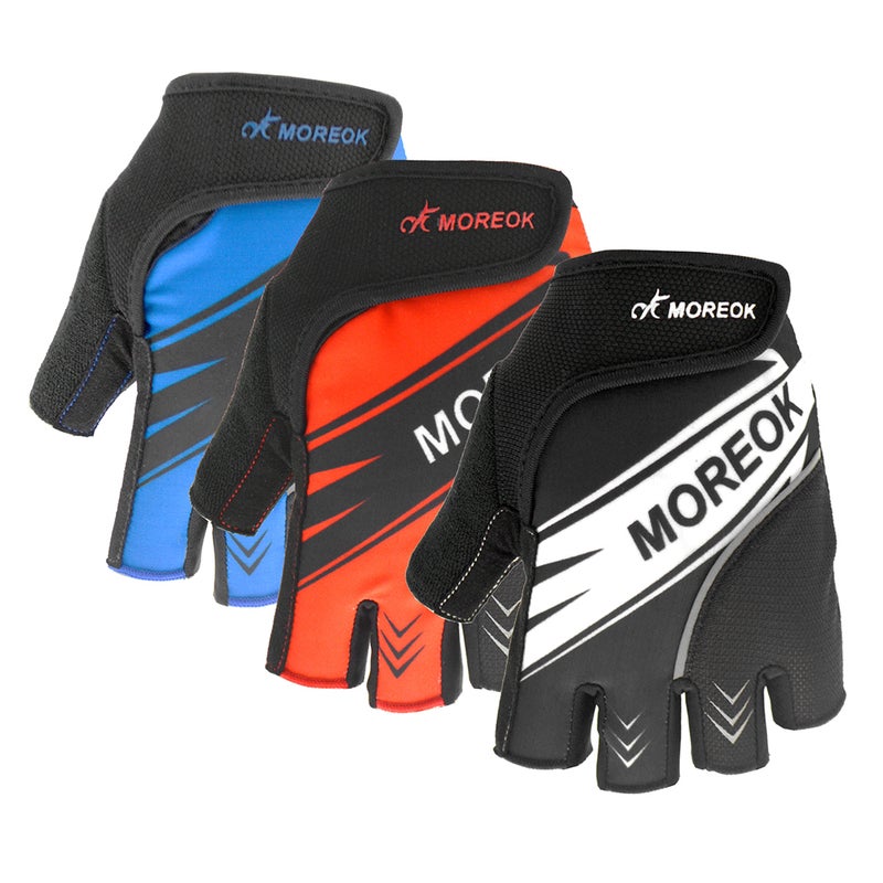 موريوك قفازات صيفية عاكسة مناسبة لركوب الدراجات بتصميم مبطن لامتصاص الصدمات يغطي نصف الأصابع 22سم - Image 2