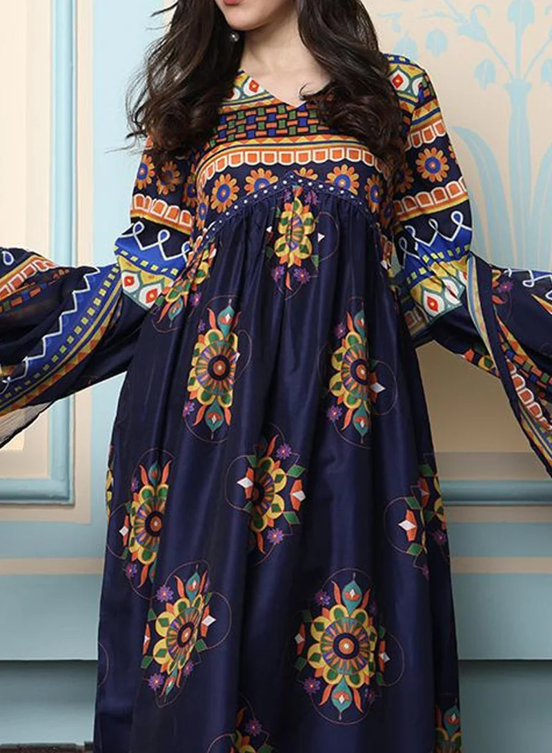 ISHIN  Women'S Navy Blue 100% Cotton Printed Anarkali Kurta Set for Women | Best Price UAE